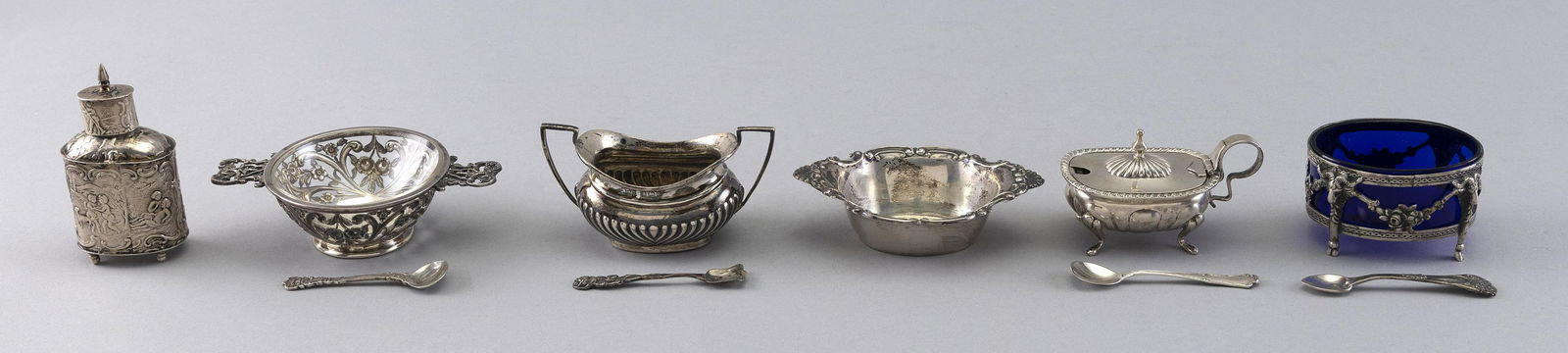 SIX SMALL EUROPEAN SILVER TABLEWARES Mostly 19th Century Approx. 8.2 troy oz. (1 of 1)