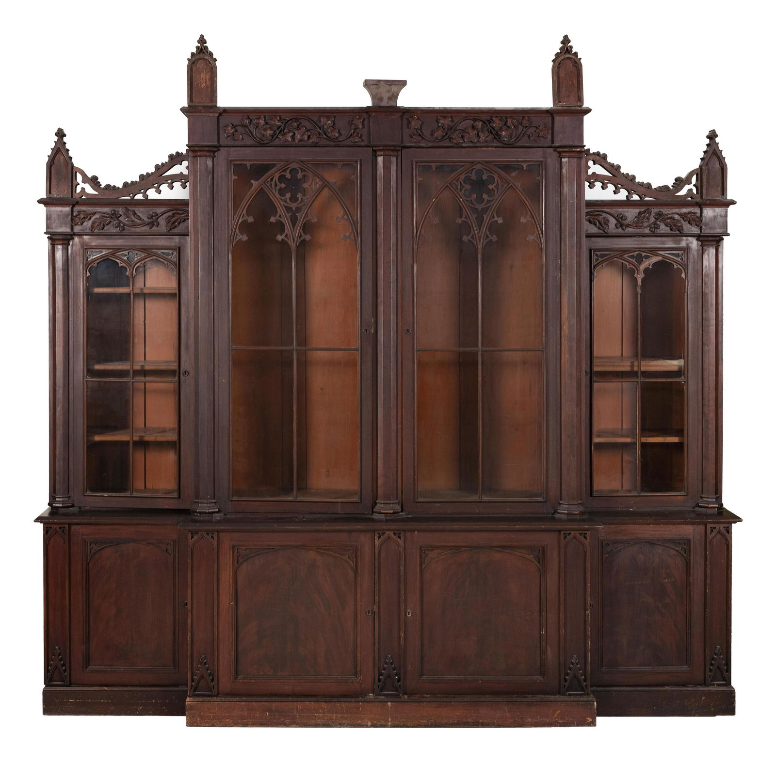 GOTHIC REVIVAL BREAKFRONT ATTRIBUTED TO J. & J.W. MEEKS Second Quarter of the 19th Century Height (1 of 3)