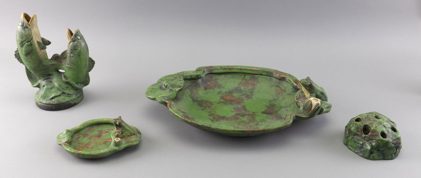 FOUR PIECES OF WELLER COPPERTONE POTTERY Early 20th Century (1 of 2)