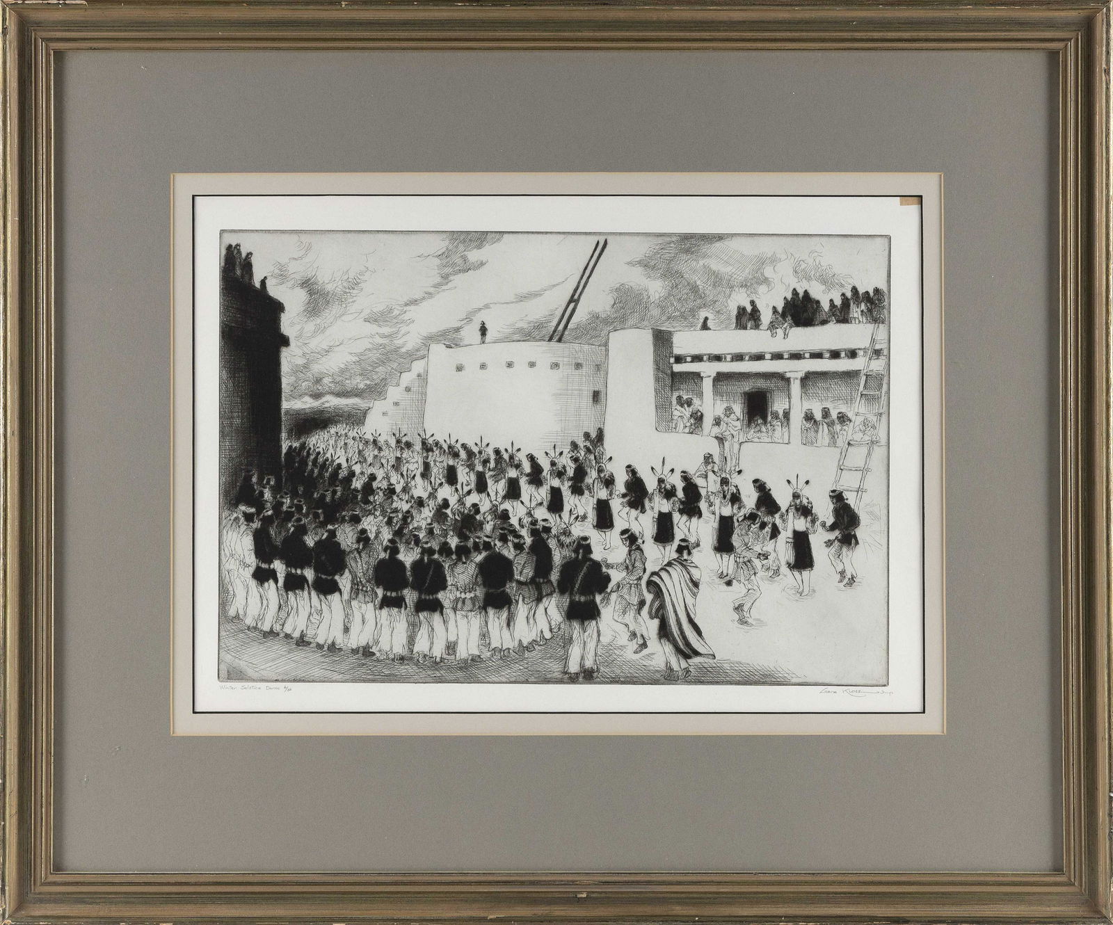 GENE KLOSS (New Mexico/California, 1903-1996), “Winter Solstice Dance”., Etching with (1 of 2)