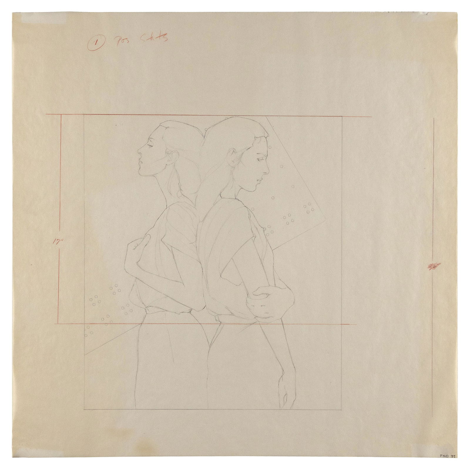 PATRICK NAGEL (California/Ohio/Germany, 1945-1984), Pencil sketch of two women, a preliminary for (1 of 1)