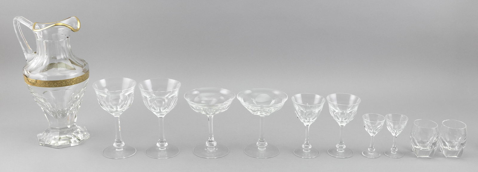 FORTYEIGHT PIECES OF MOSER STEMWARE Czechoslovakia, Mid20th Century Pitcher height 11”. (0643