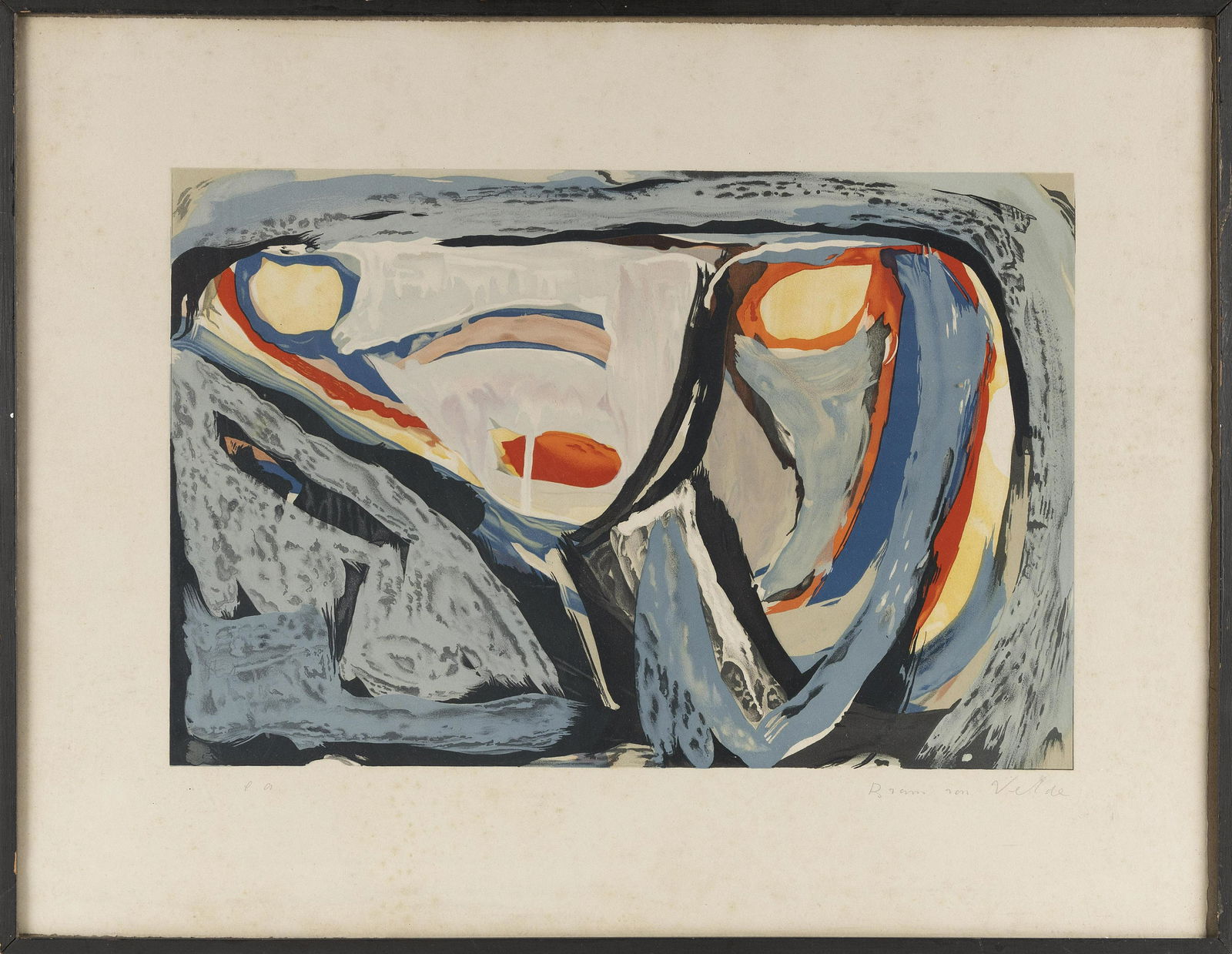 BRAM VAN VELDE (France/Netherlands, 1895-1981), Abstract composition., Color lithograph, 13” x (1 of 2)