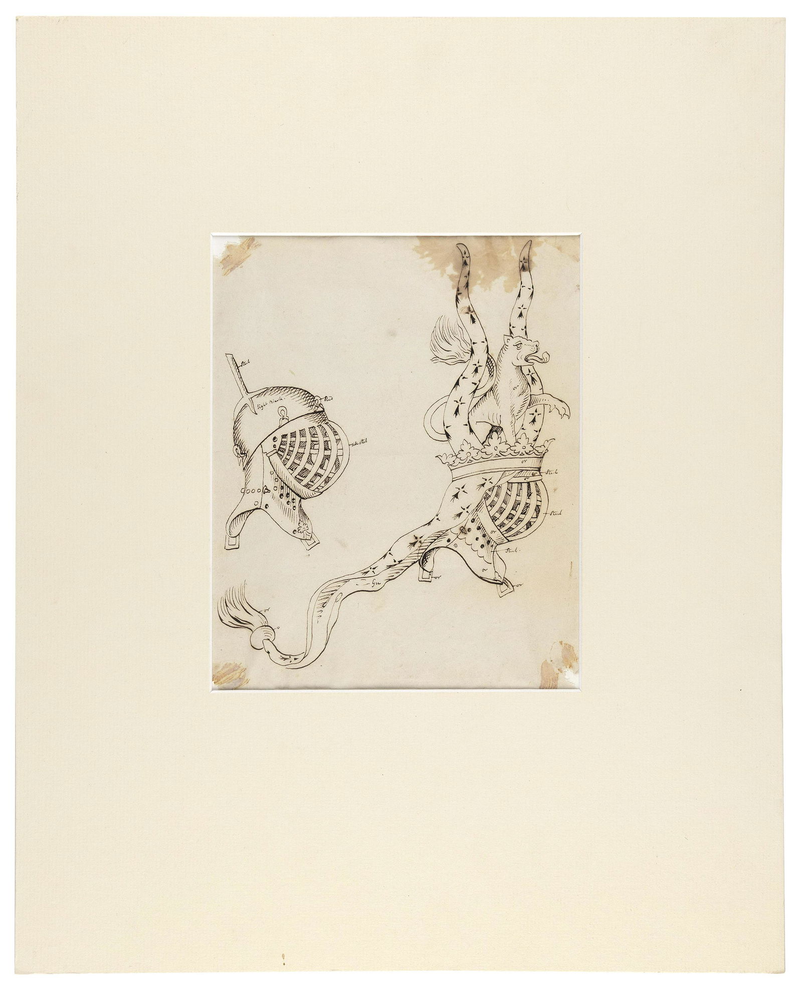 AFTER BARTHÉLEMY D'EYCK (Netherlands, c. 1420-after 1470), Armor study., Pen and brown ink on (1 of 2)