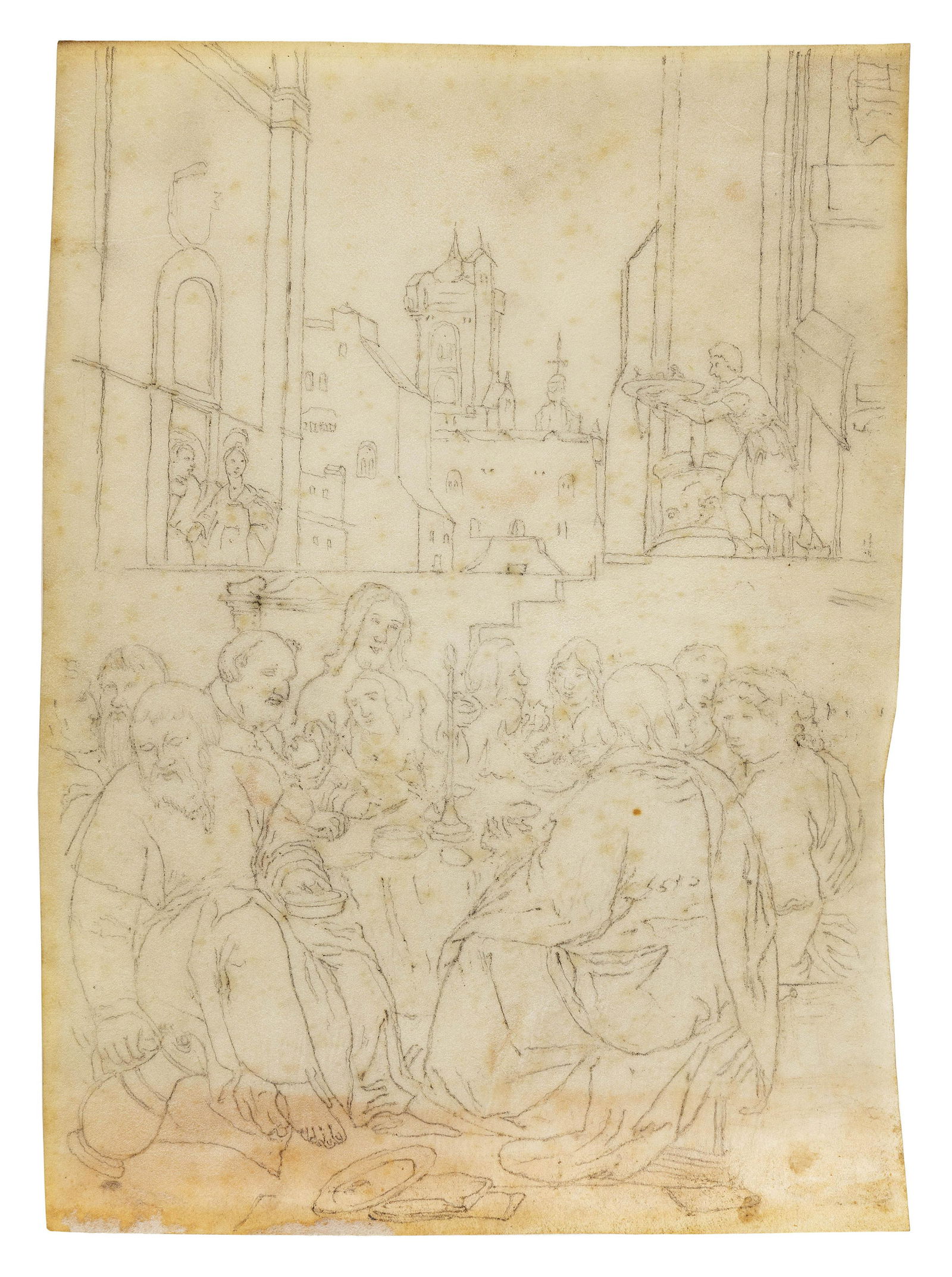 ITALIAN SCHOOL (16th Century,), The Last Supper., Pencil on parchment, 7.5” x 5.5” (1 of 1)