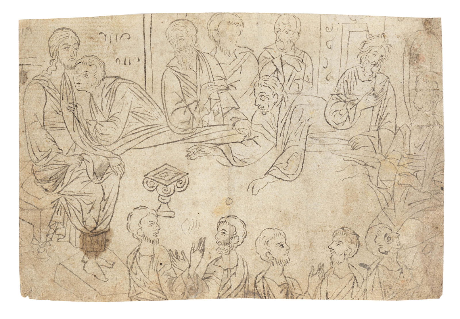 ITALIAN SCHOOL (Late 16th Century,), The Last Supper., Gray wash on cream laid paper, 4.75” x (1 of 2)