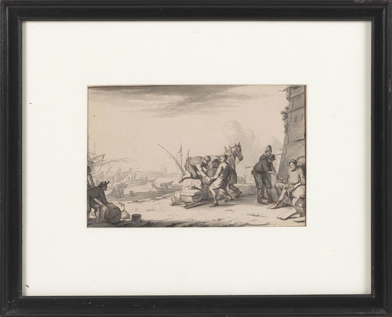 DUTCH SCHOOL (17th Century,), Port scene., Pen and black and brown ink on cream laid paper, 6.5" x (1 of 2)