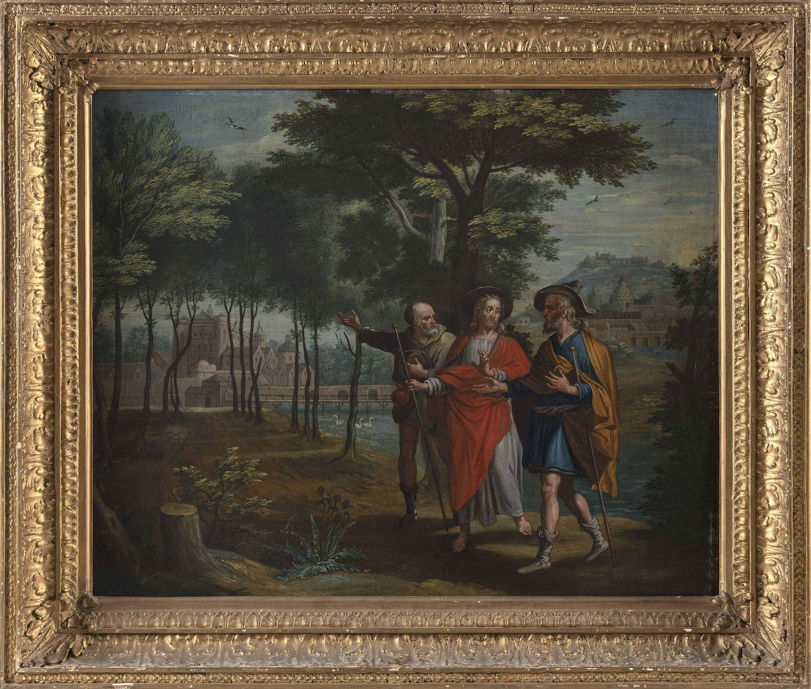 CONTINENTAL SCHOOL (17th/18th Century,), Christ and two disciples on the road to Emmaus., Oil on (1 of 2)