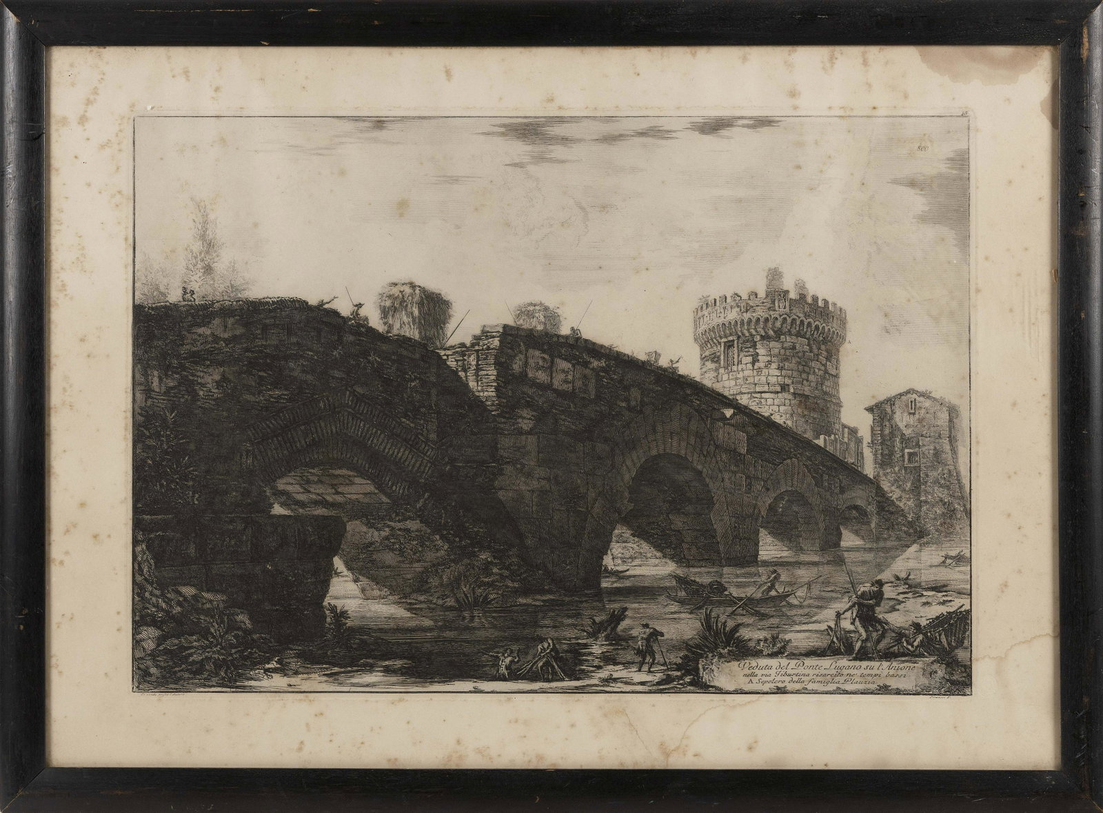 GIOVANNI BATTISTA PIRANESI (Italy, 1720-1778), “Veduta del Ponte Lugano us l’: GIOVANNI BATTISTA PIRANESI Italy, 1720-1778 “Veduta del Ponte Lugano us l’Anione”, 1763. From volume I of Vedute di Roma. Hind 68. Etching, 18” x 26”. Framed 25” x 