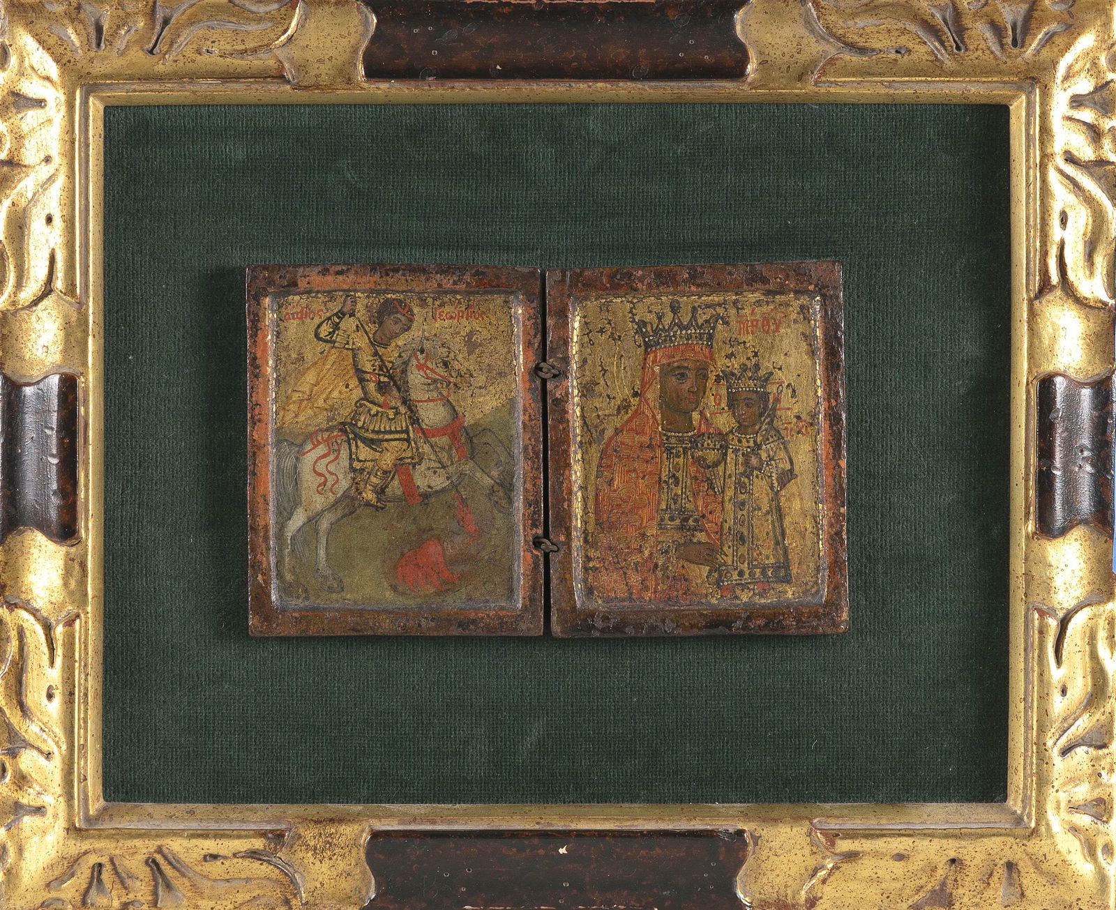 19TH CENTURY GREEK ICON 4.75" x 8". Framed 11.5" x 14.5" (1 of 2)