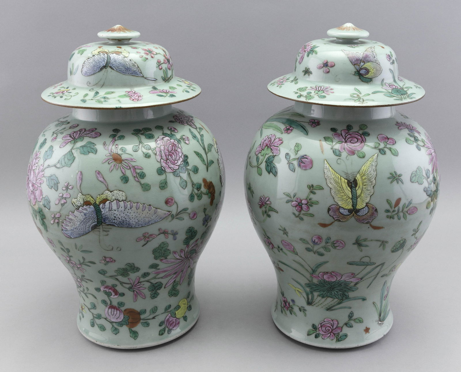 PAIR OF CHINESE EXPORT CELADON PORCELAIN COVERED JARS First Half of the 19th Century Heights (1 of 5)