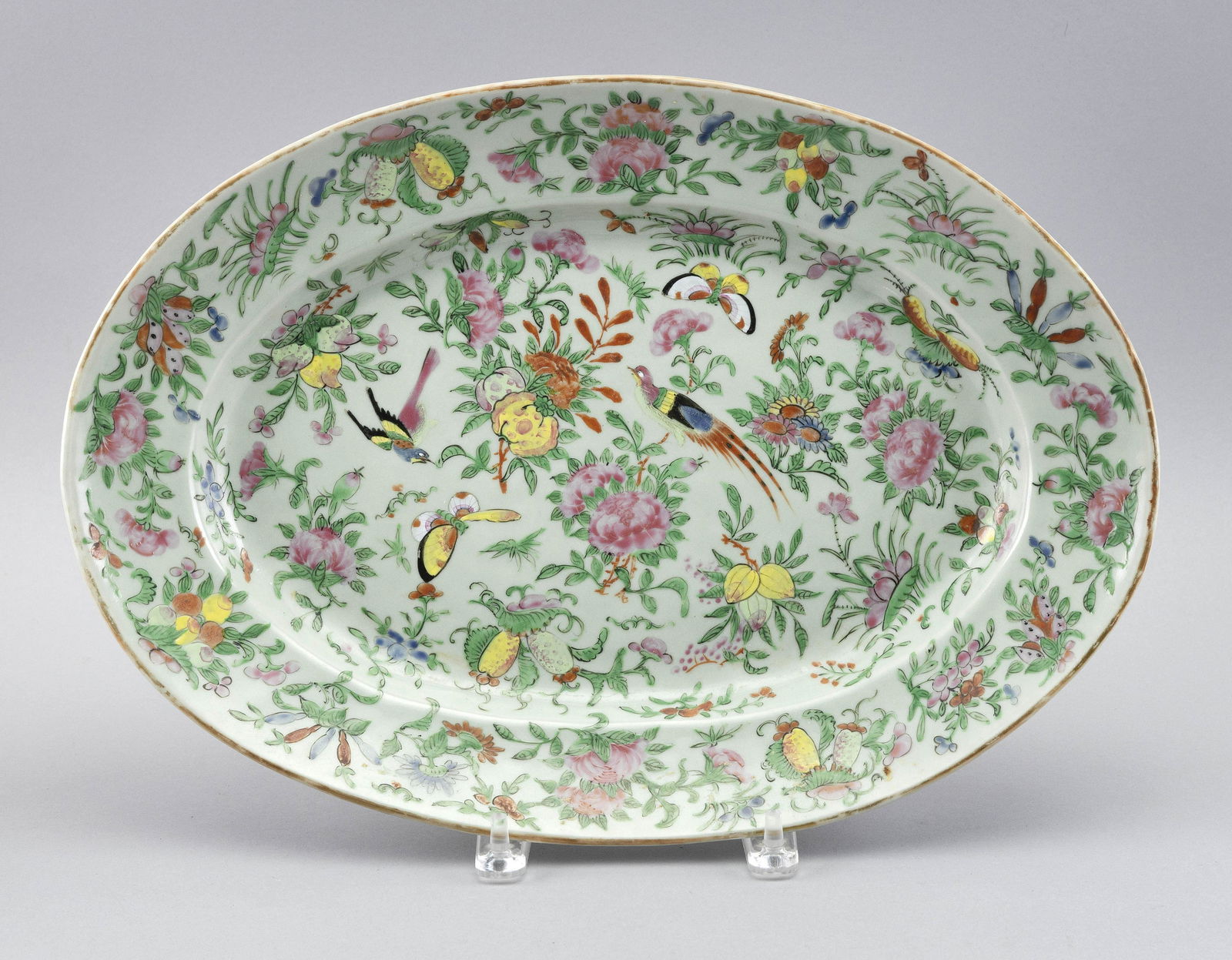 CHINESE EXPORT CELADON PORCELAIN OVAL PLATTER Mid-19th Century Length 16.75”. (1 of 2)