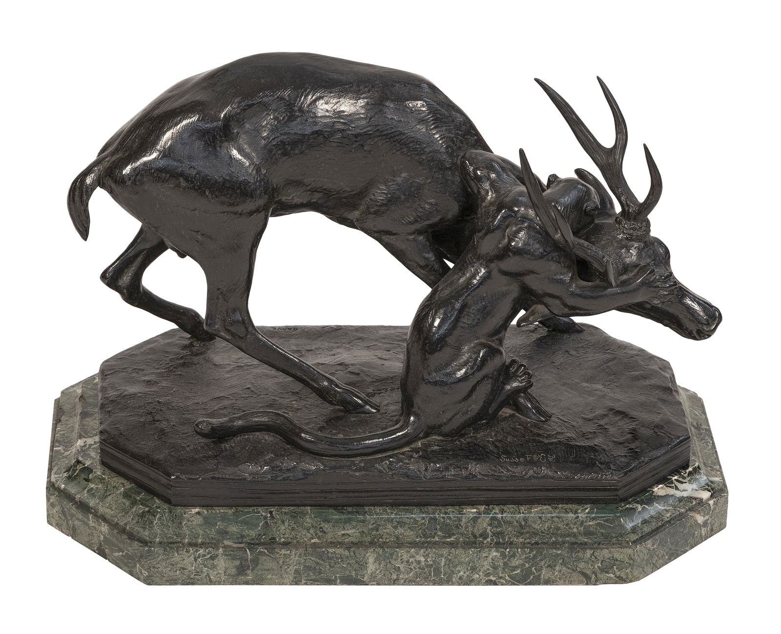 ANTOINE-LOUIS BARYE (France, 1796-1875), "Panthere attaquant un cerf" ("Panther Attacking a Stag")., (1 of 5)