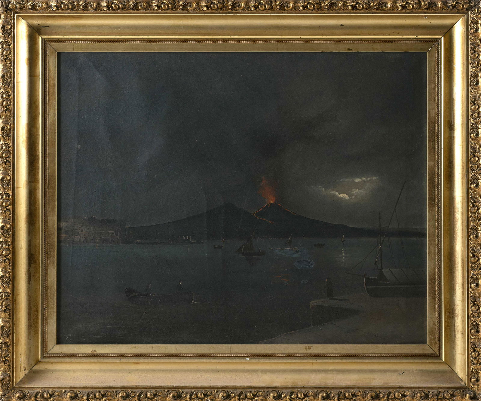 ITALIAN SCHOOL (19th Century,), Mt. Vesuvius from the Bay of Naples., Oil on canvas, 19.75” x (1 of 2)