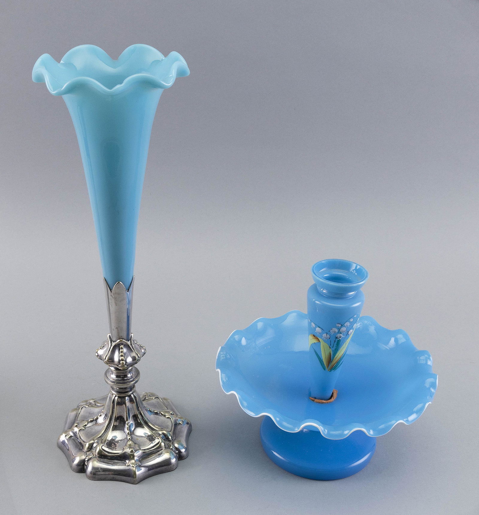 TWO PIECES OF FRENCH BLUE OPALINE GLASS Late 19th Century (1 of 2)