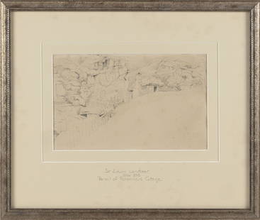 STYLE OF SIR EDWIN HENRY LANDSEER (England, 19th Century), "Fisherman's Cottage"., Pencil on paper,: STYLE OF SIR EDWIN HENRY LANDSEEREngland, 19th Century"Fisherman's Cottage". Unsigned. Titled on mat. From one of Landseer's sketchbooks, according to a label verso from Folio Fine Art, Lond