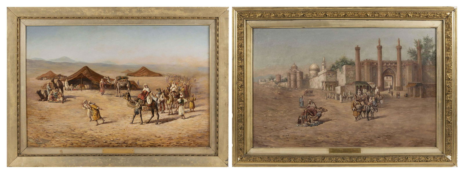 CONTINENTAL SCHOOL (19th Century,), Pair of Orientalist views., Oils on canvas, 20" x 30". Framed (1 of 5)