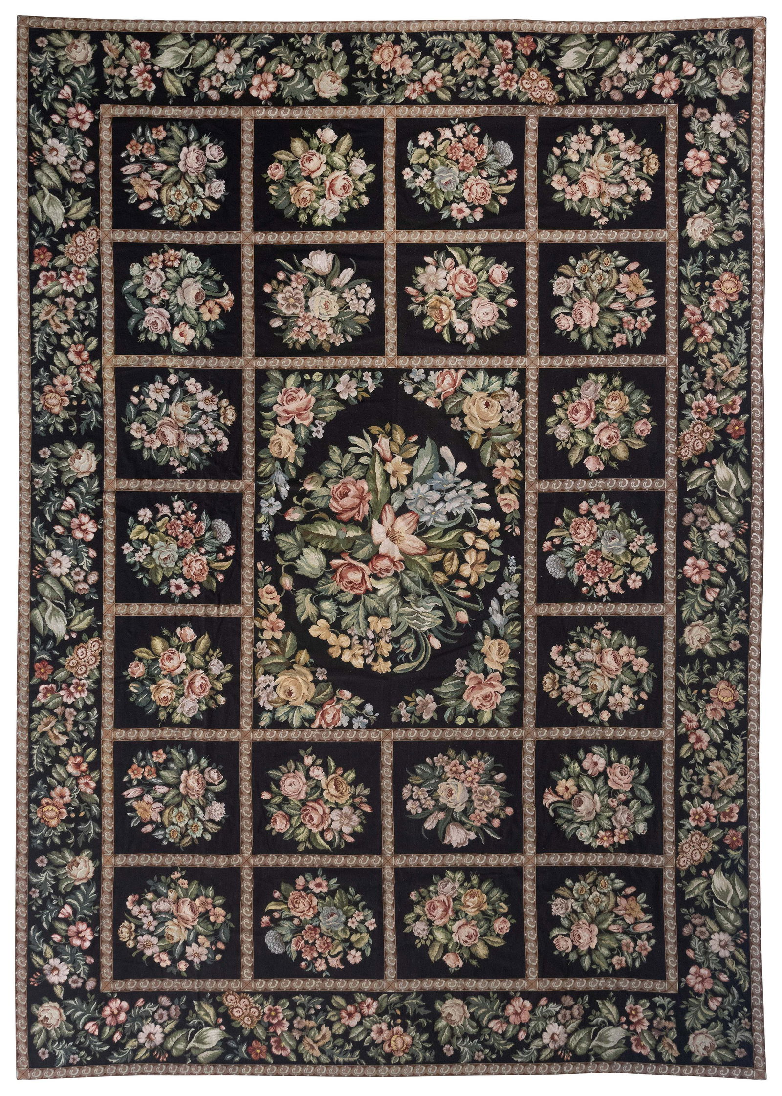 HANDMADE NEEDLEPOINT CARPET: 9’10” X 14’4” 20th Century (1 of 1)