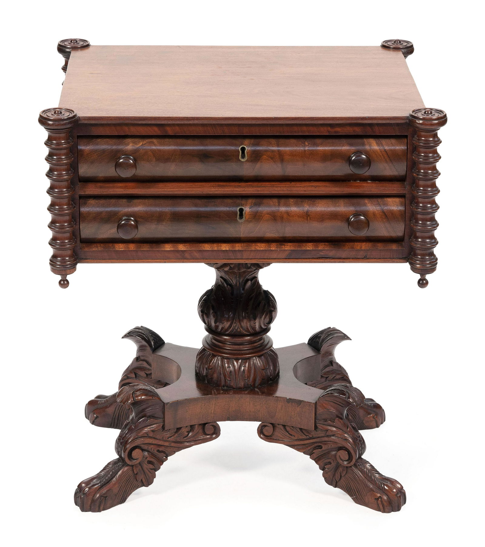 FEDERAL TWO-DRAWER STAND New York, Circa 1825 Height 28.5”. Width 25.25”. Depth (1 of 1)