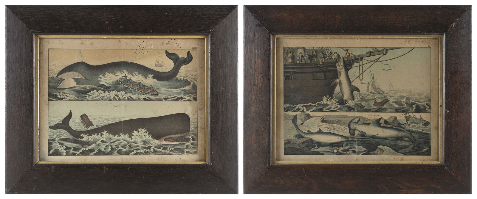 TWO HAND-COLORED MARITIME ENGRAVINGS 19th Century Both approx. 12” x 15.5”. Framed (1 of 3)