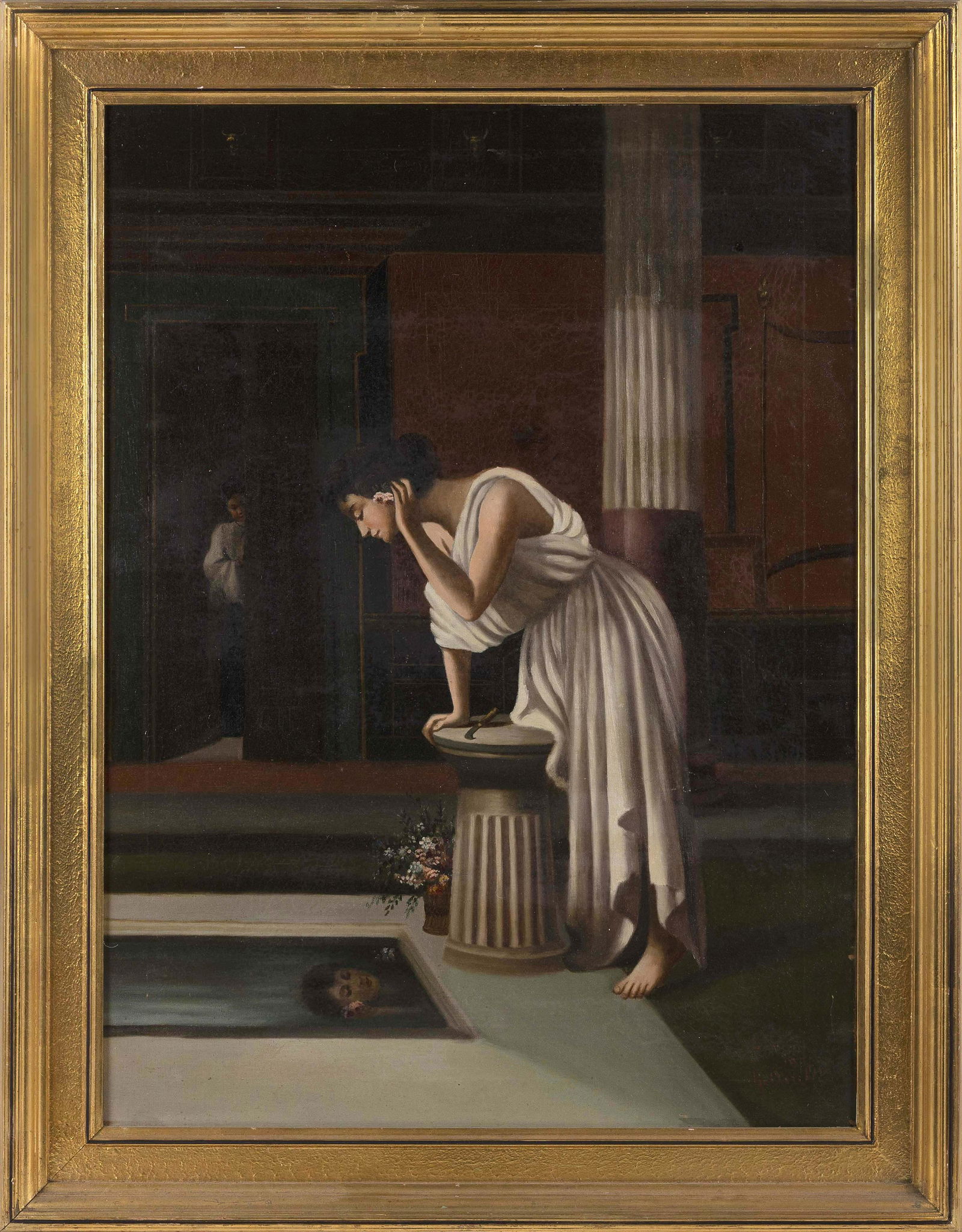 CARLO CIAPPA (Italy, 1890-1970), A woman standing over a reflecting pool., Oil on canvas, 30" x 22". (1 of 1)