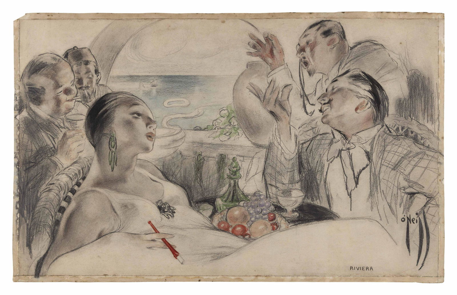 ROSE CECIL (CECILIA) O'NEILL (New York/Missouri, 1874-1944), "Riviera"., Watercolor on paper, 11.5" (1 of 1)