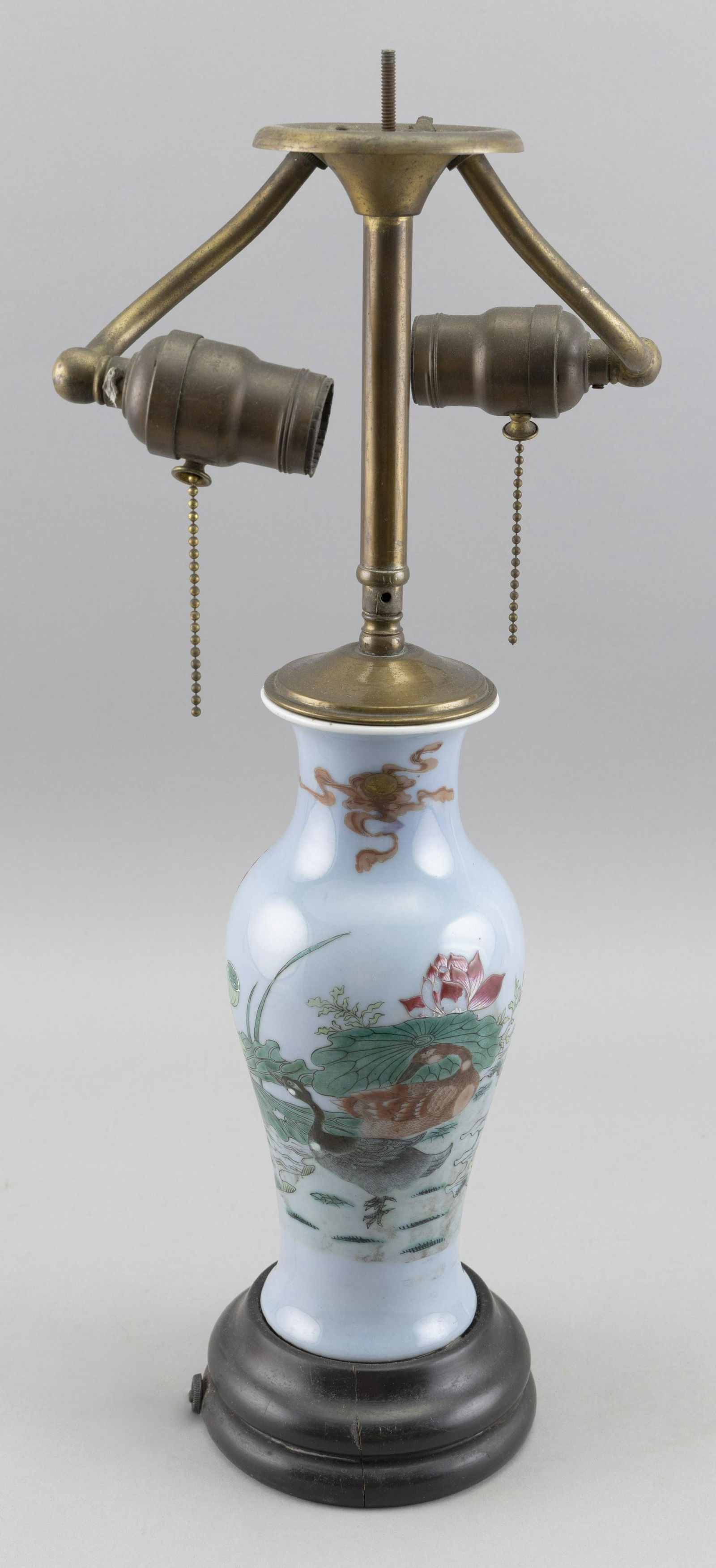 CHINESE PORCELAIN TABLE LAMP Late 19th/Early 20th Century Height of porcelain 9.5”. Total (1 of 2)