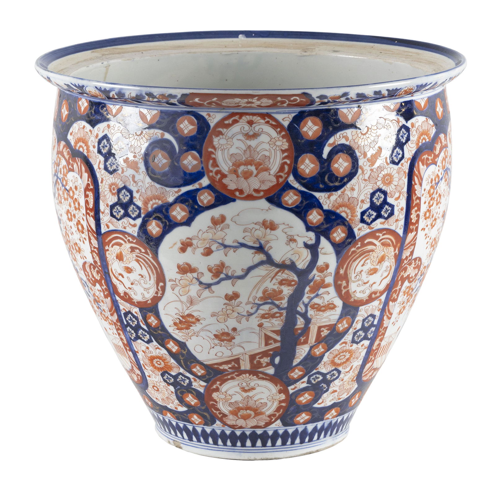 JAPANESE MEIJI PERIOD POLYCHROME PORCELAIN PLANTER Circa 1890 Height 15.5". Diameter at top 16". (1 of 1)