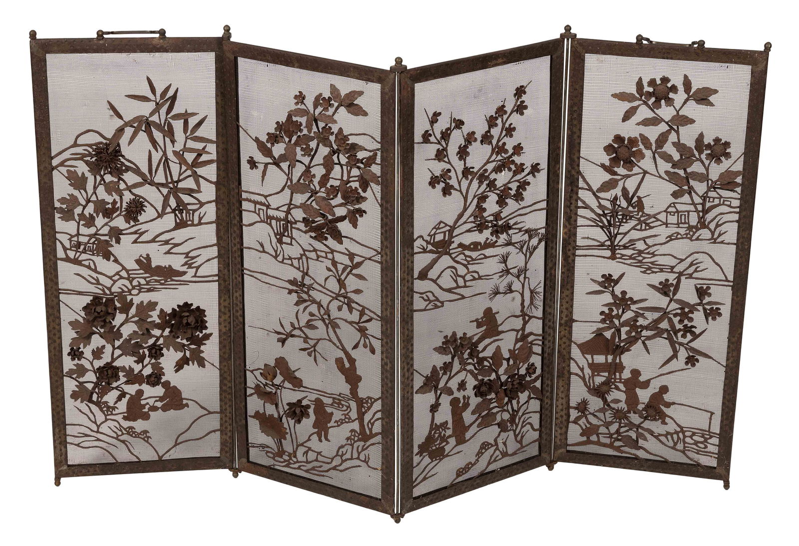 JAPANESE BRASS FIRE SCREEN Early 20th Century Height 31”. Length 48”. (1 of 1)