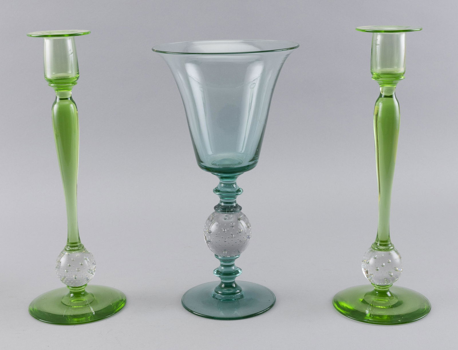 THREE PIECES OF PAIRPOINT GLASS Mid-20th Century Candlestick heights 12". Base diameters 4.25” (1 of 1)