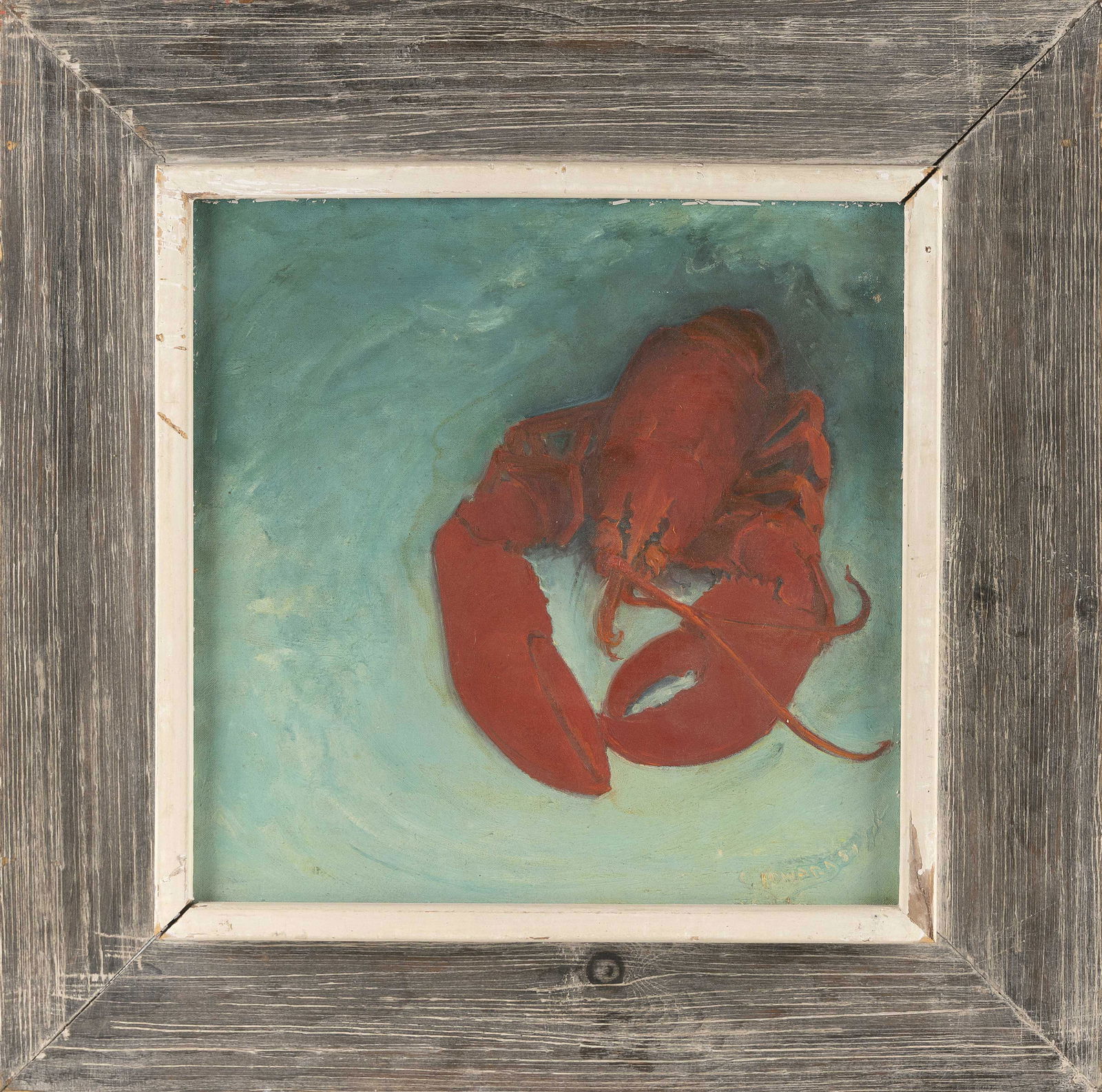 CHARLOTTE HOWARD (New York/New Jersey, 1919-1998), "Red Lobster"., Oil on canvas, 14" x 14". Framed: CHARLOTTE HOWARDNew York/New Jersey, 1919-1998"Red Lobster". Signed lower right "C. Howard".Oil on canvas, 14" x 14". Framed 21.5" x 21.5". Dimensions: Oil on c