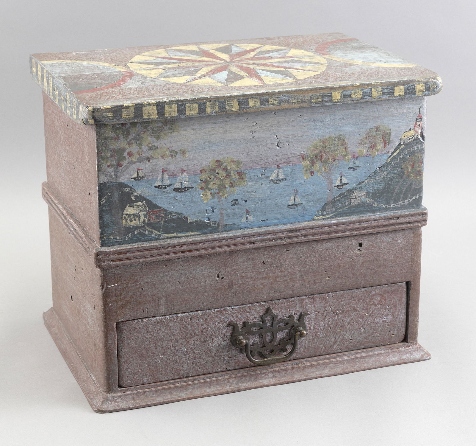 PINE BOX WITH PAINTED DECORATION BY MICHAEL GIAQUINTO Massachusetts, Dated 2002 Height 12”. (1 of 3)