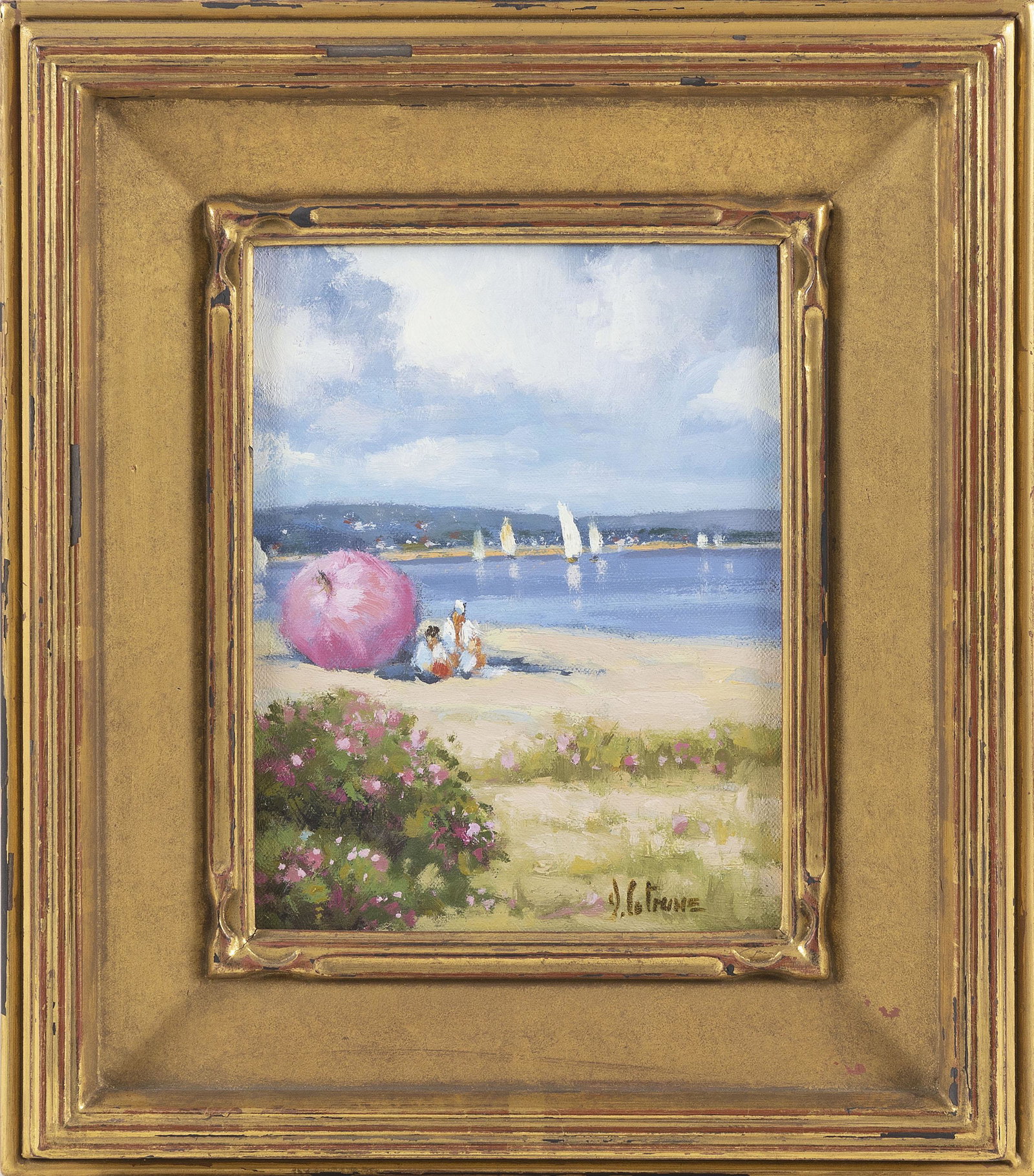 DEBORAH COTRONE (America, Contemporary), "Summer Blues" (Watch Hill)., Oil on board, 8" x 6". Framed: DEBORAH COTRONE America, Contemporary "Summer Blues" (Watch Hill). Signed lower right "D. Cotrone". Inscribed verso "Painted on trip to Cape & Nantucket, June, 2000". Oil