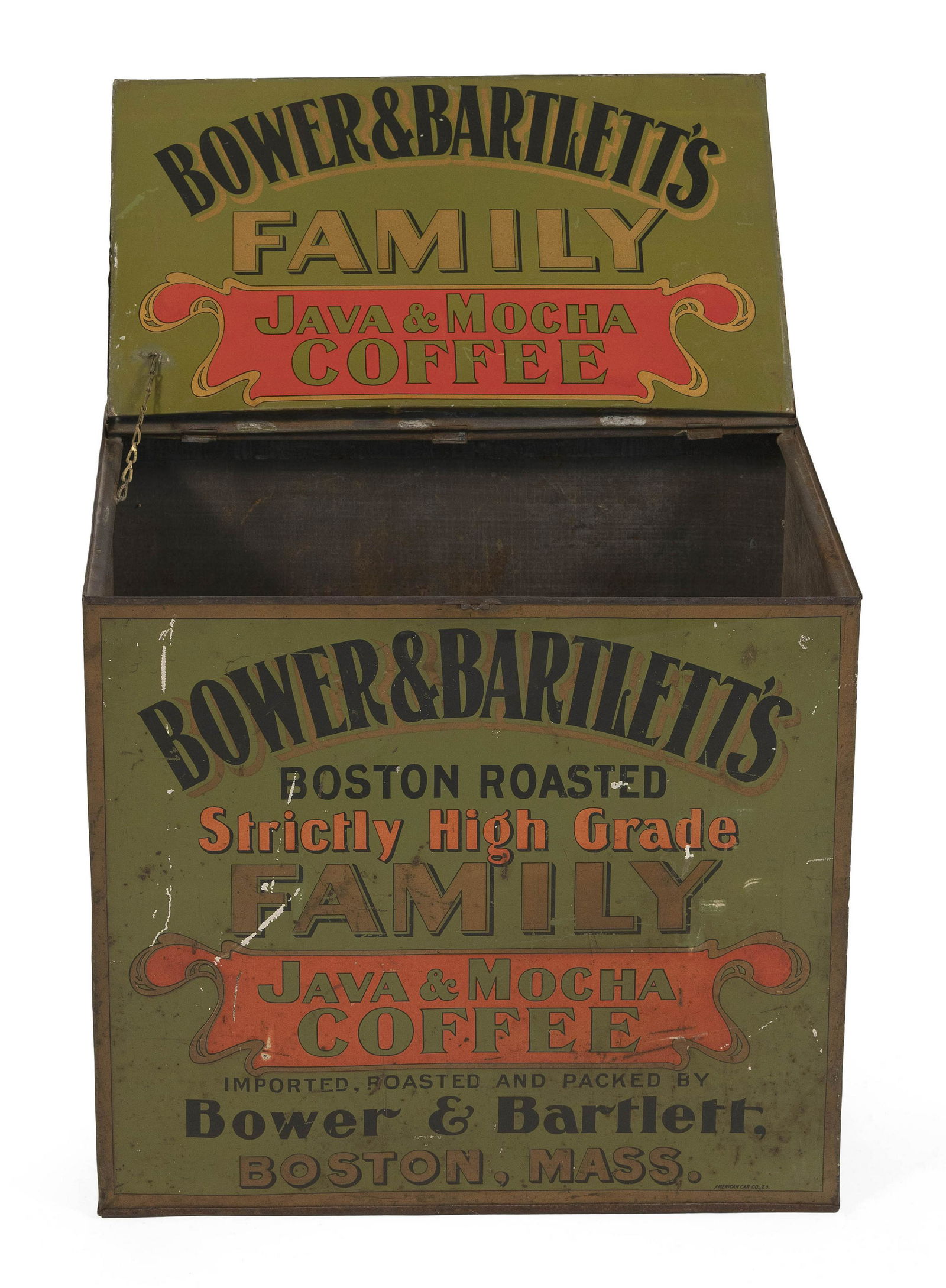 LARGE COFFEE TIN Late 19th Century Height 17". Width 19". Depth 12.5". (1 of 1)