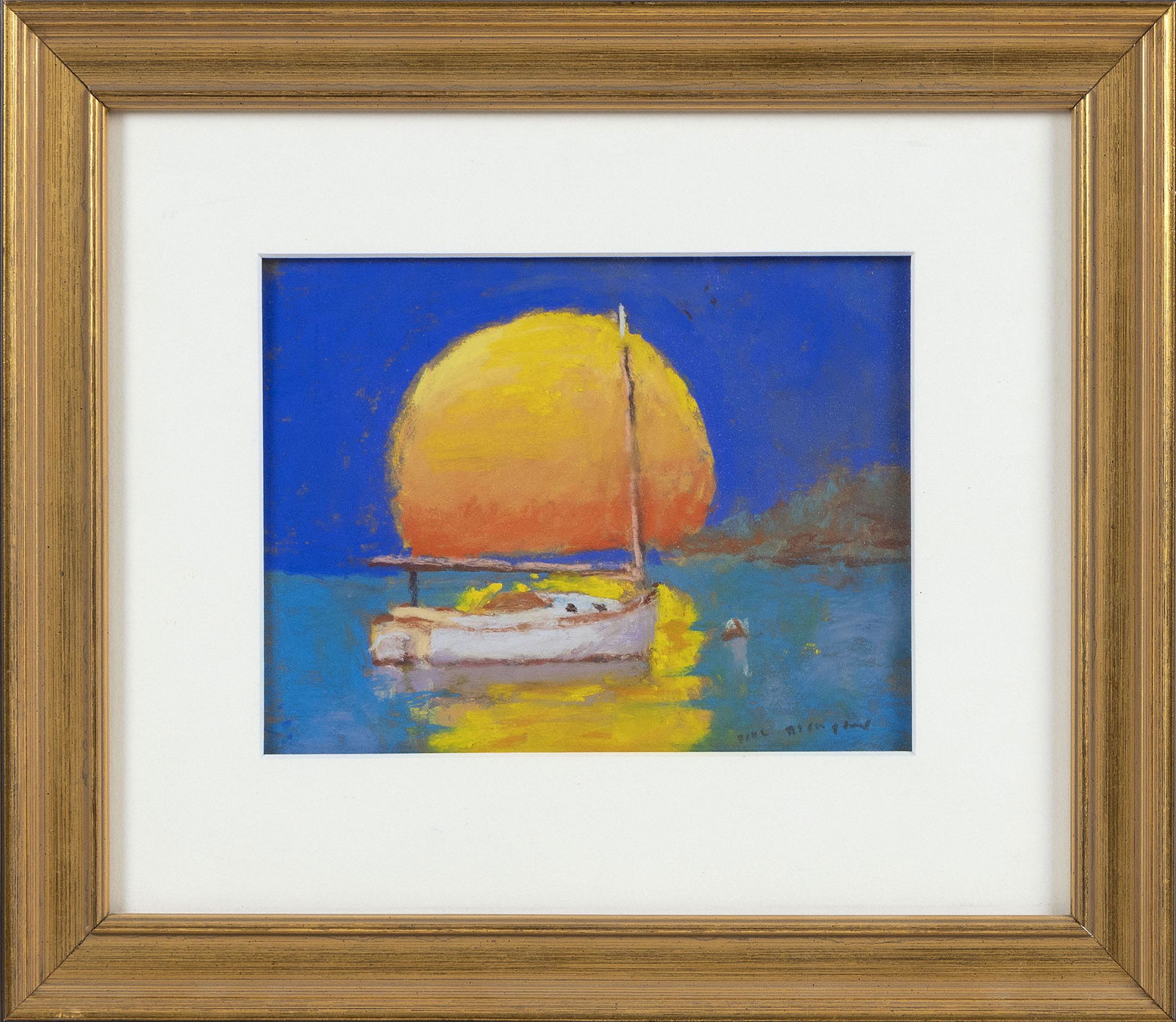 PHIL THOMPSON (Massachusetts, Contemporary), Sun setting over a moored sailboat., Pastel on paper, (1 of 2)