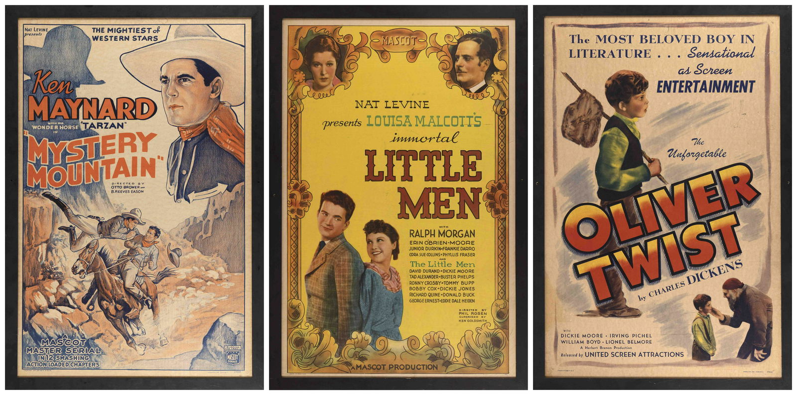 THREE VINTAGE MOVIE POSTERS 1930s Framed 43.5” x 29.5”. (1 of 7)