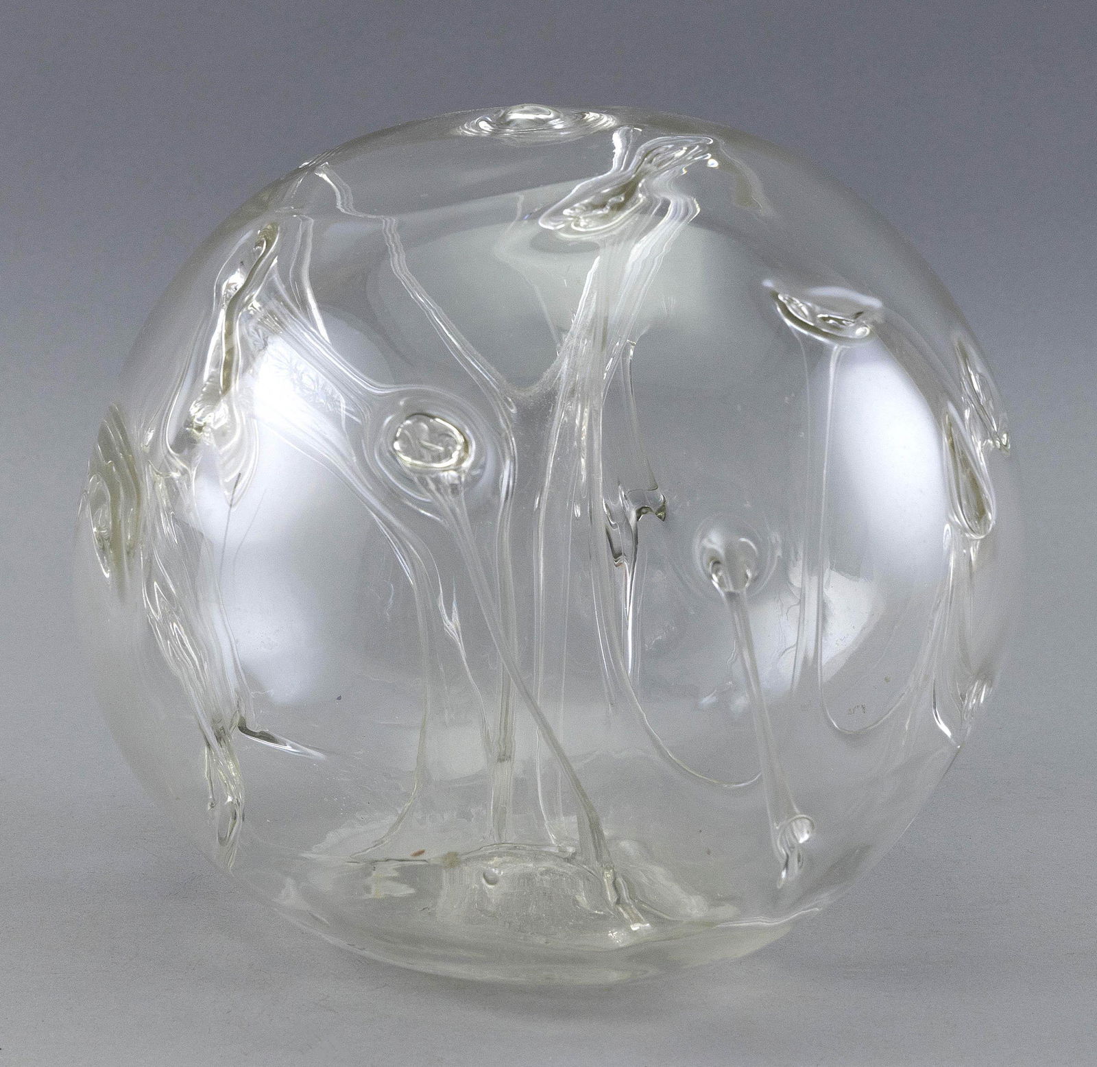 PETER BRAMHALL (Vermont, b. 1942), Clear blown glass orb., Height 8”. Diameter approx. 8” (1 of 2)
