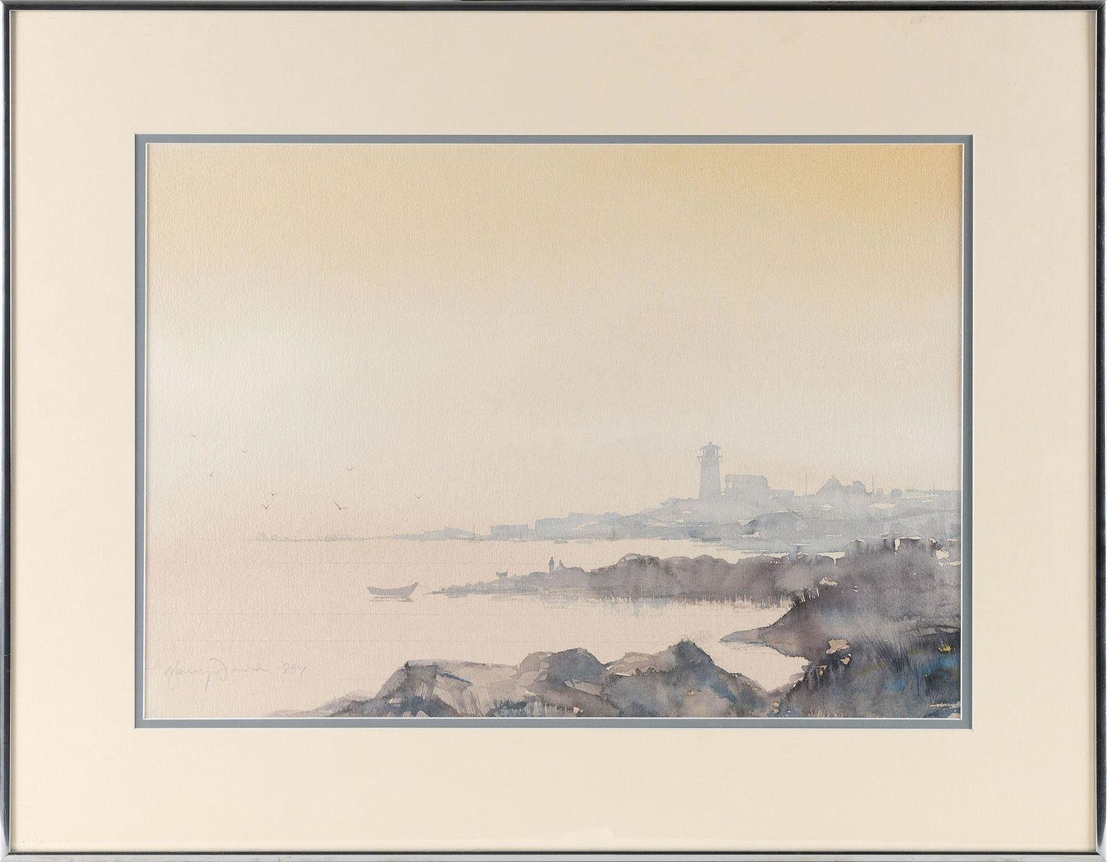 HARVEY JOHN DODD (Massachusetts, 1933-2011), Coastline with distant lighthouse., Watercolor on (1 of 2)