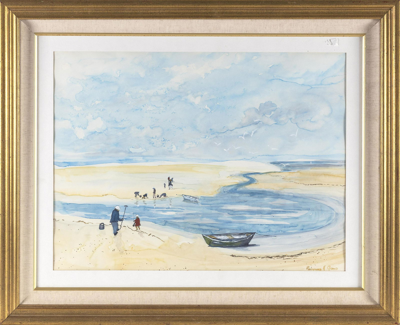 ROSAMOND H. GROVES (Cape Cod, Massachusetts, 20th Century), Clamming day on the flats., Watercolor (1 of 2)