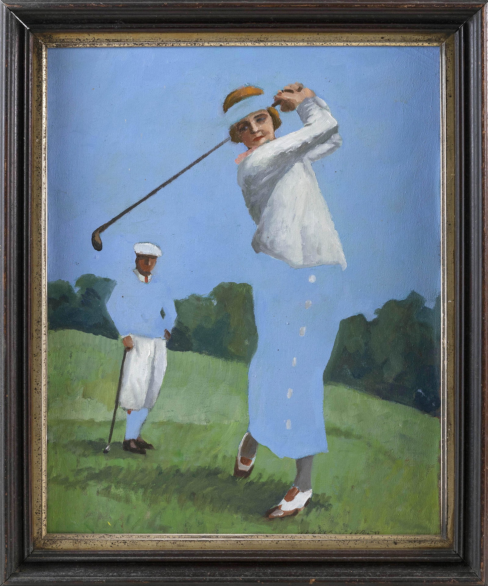WALKER G. EVERETT (America, 1904-1968), “Golf Girl”., Oil on canvas, 20” x: WALKER G. EVERETT America, 1904-1968 “Golf Girl”. Signed lower right "Walker Everett". Titled on stretcher. Oil on canvas, 20” x 16”. Framed 23.5” x 20.5”