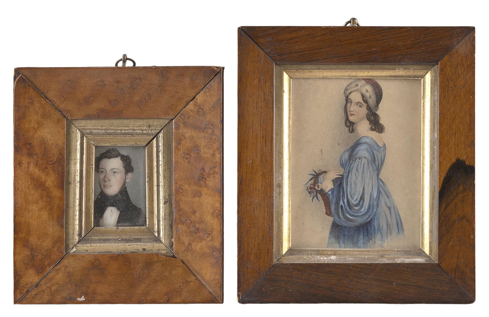 TWO MINIATURE WATERCOLORS 19th Century Framed 7” x 6.5” and 6” x 5”. (1 of 2)