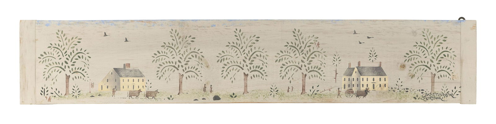 CHRISTOPHER GURSHIN (America, Contemporary), Painted panel, Height 5.5". Length 30.25". (1 of 2)