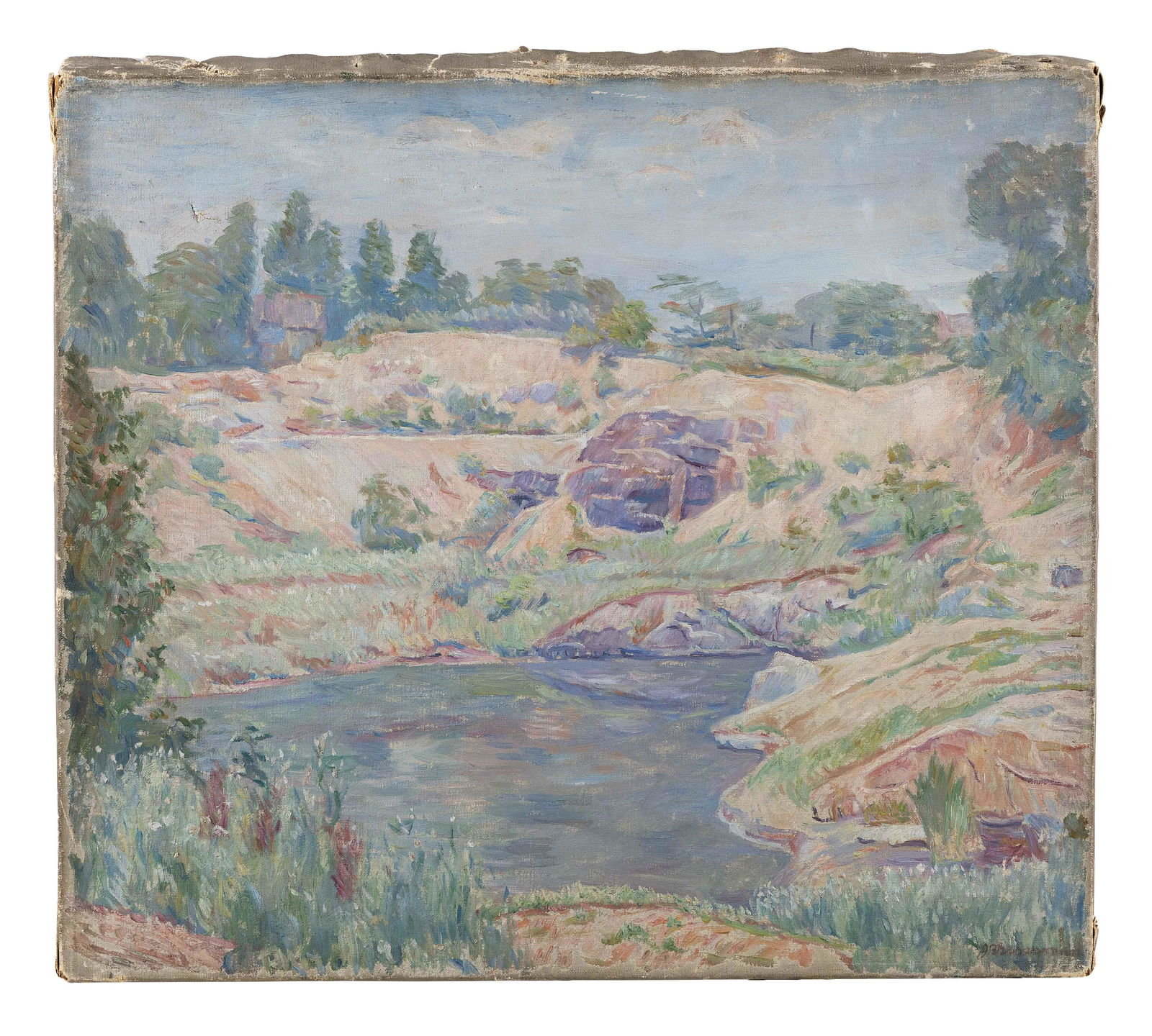 AMERICAN SCHOOL (Early 20th Century,), Impressionist landscape., Oil on canvas, 18" x 20". Unframed. (1 of 2)