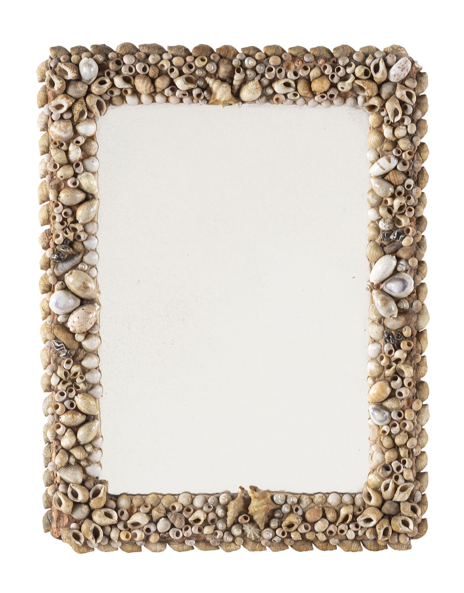 SHELL-FRAMED MIRROR Early 20th Century 17.75" x 13.5". Mirror glass 13.5" x 9.25". Shell thickness (1 of 2)