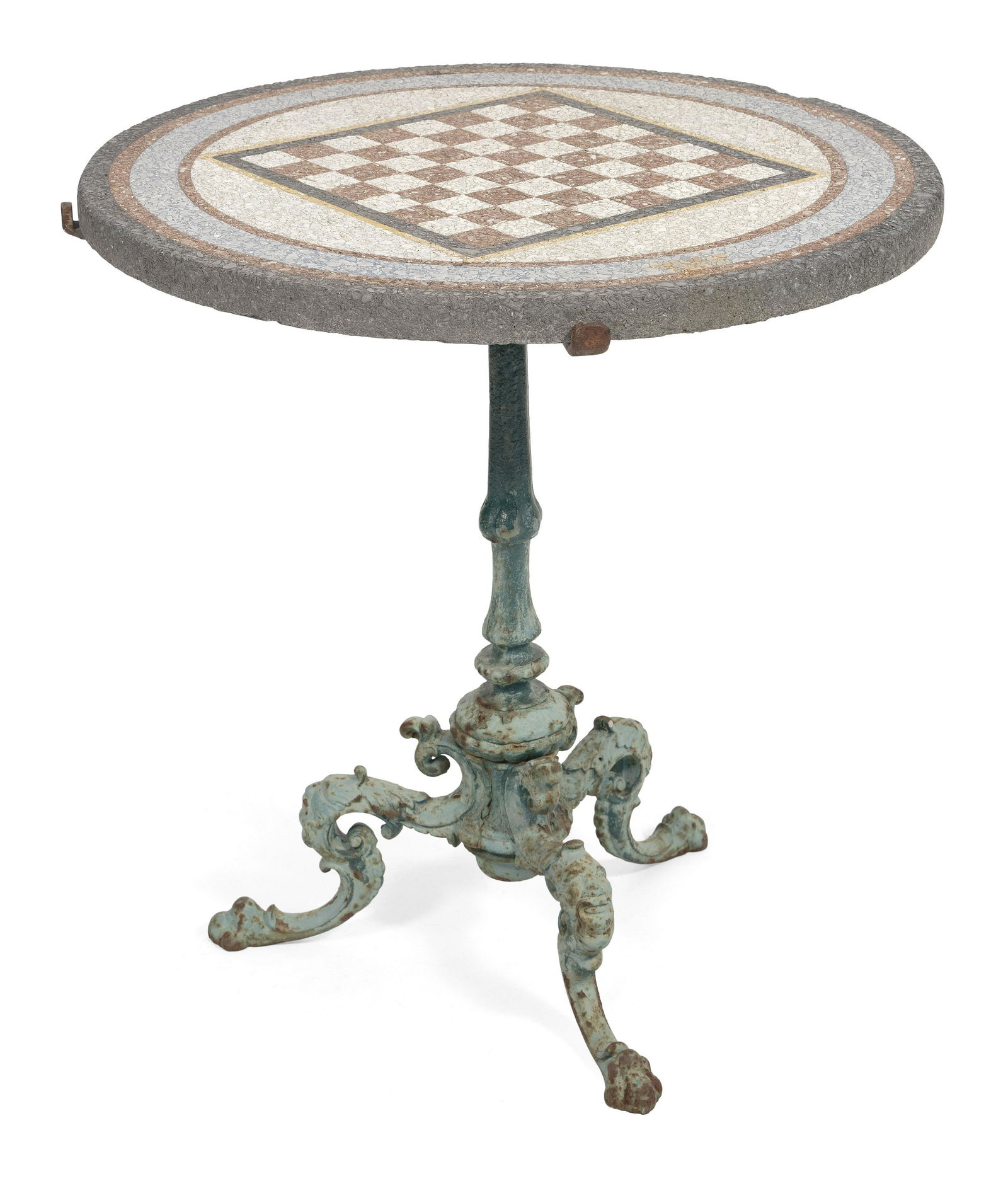 CAST IRON AND CEMENT GARDEN GAME TABLE 20th Century Height 26". Diameter of top 24”. (1 of 1)
