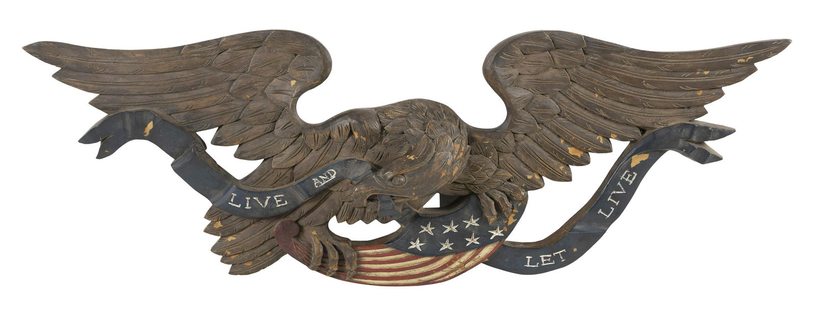 LIVE AND LET LIVE” EAGLE PLAQUE Mid-20th Century Height 16.5. Width 47.5". (1 of 1)
