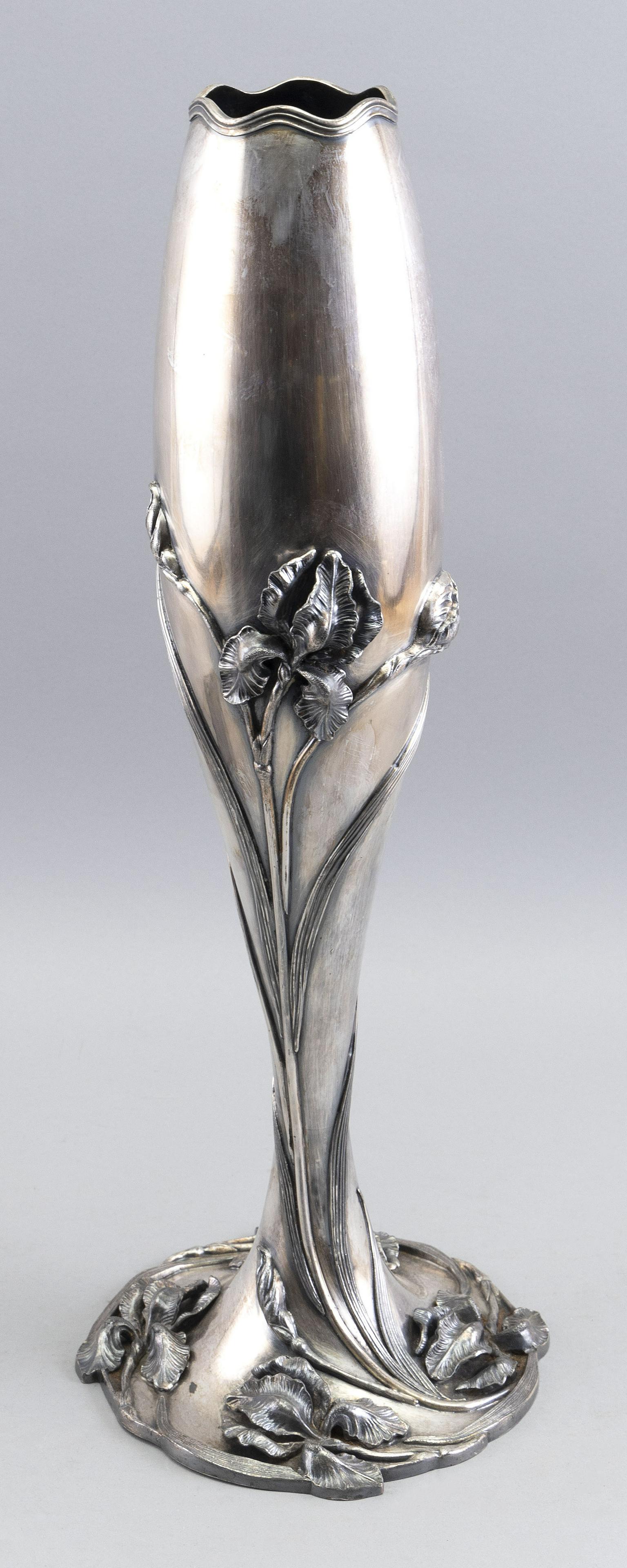 SILVER PLATED JAPANESE-STYLE VASE Late 19th Century Height 20”. (1 of 2)