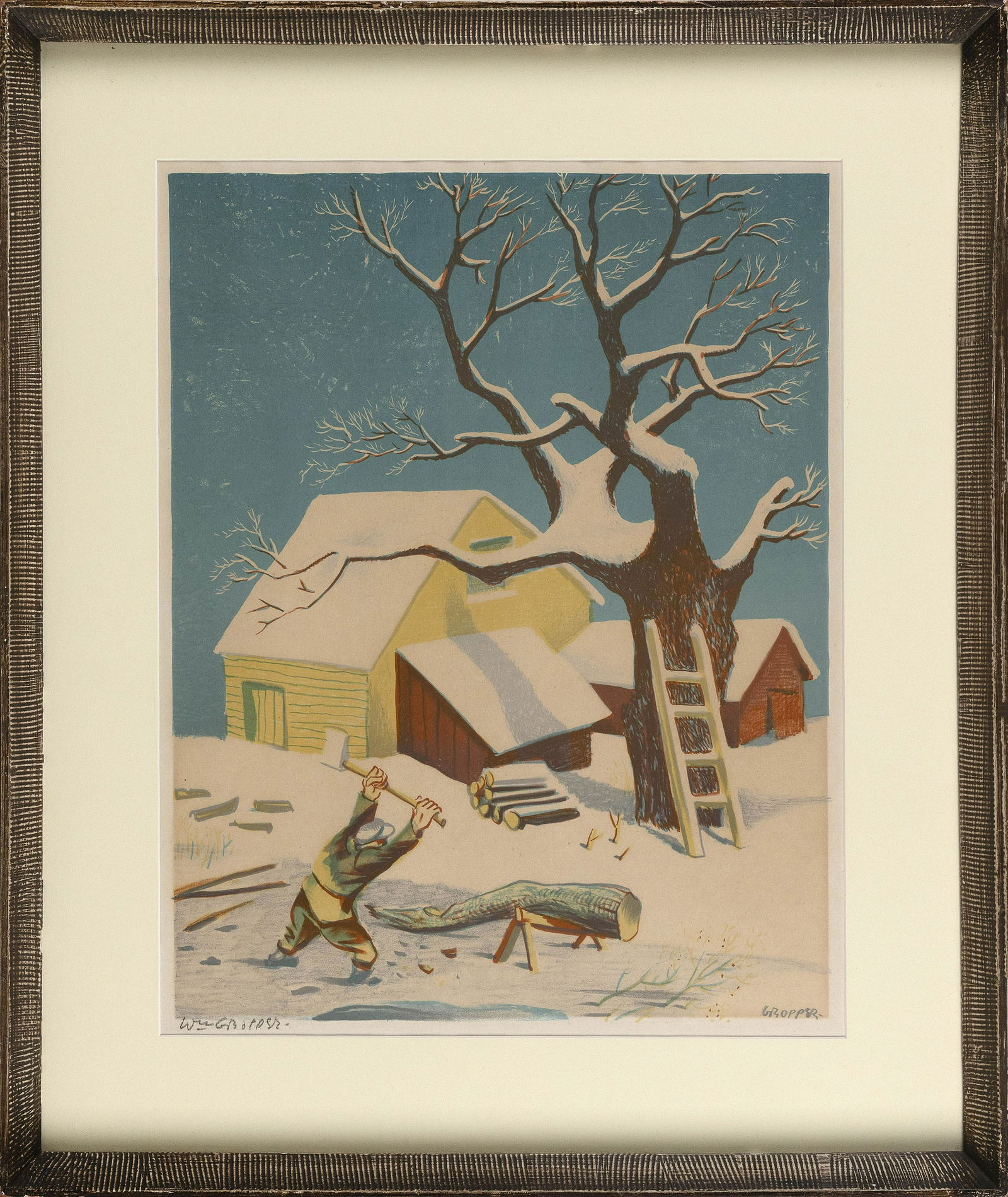 WILLIAM GROPPER (New York, 1897-1977), Man chopping wood., Lithograph on paper, 18” x (1 of 2)