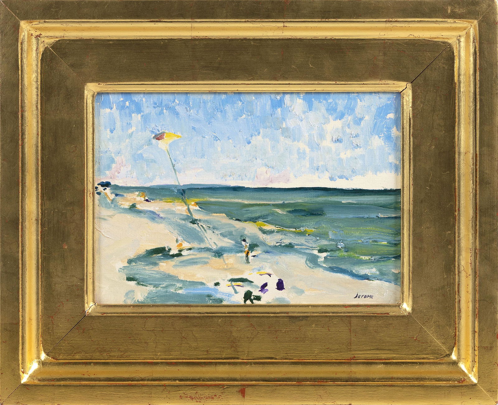 ATTRIBUTED TO JEROME GREENE (Massachusetts, Contemporary), “Flying Kites”., Oil on paper (1 of 2)