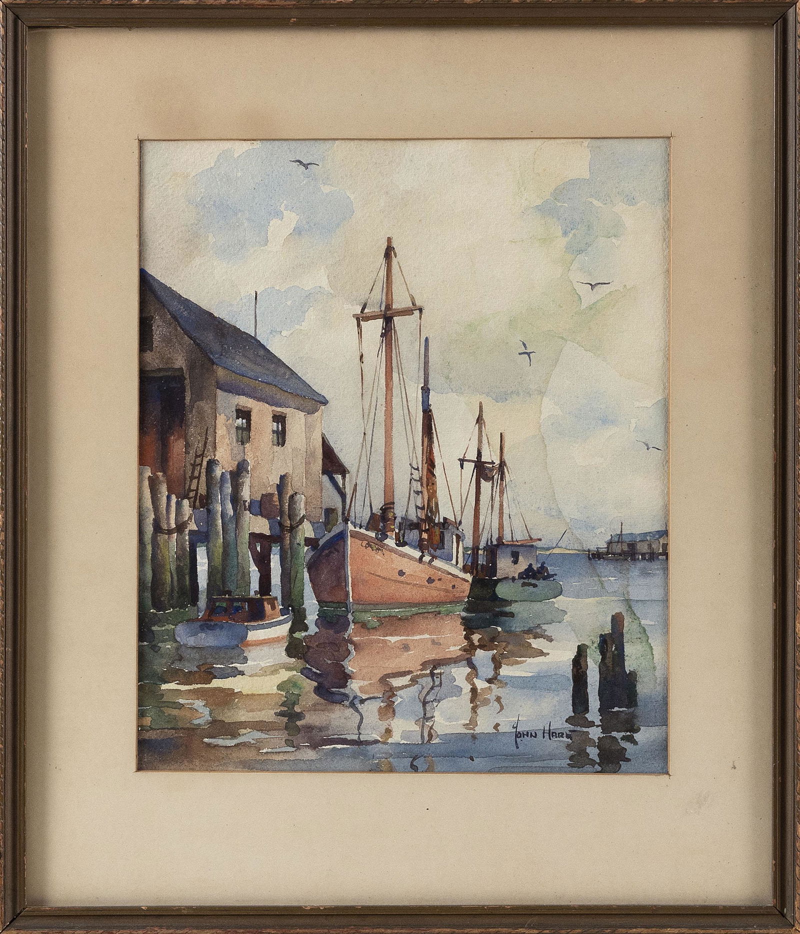JOHN CUTHBERT HARE (Massachusetts/Florida, 1908-1978), Fishing boats at dock, Provincetown, (1 of 2)